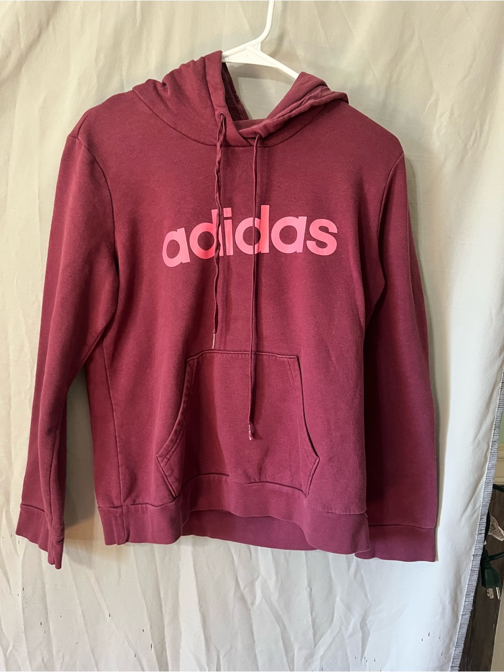 adidas Maroon Hoodie with Pink Logo